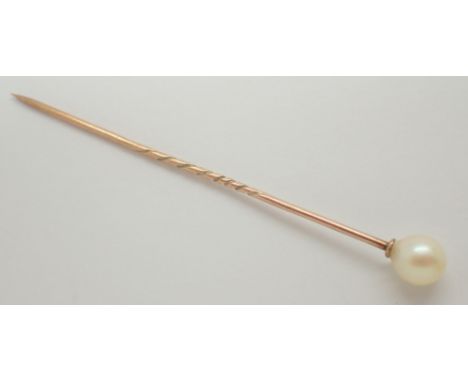 10ct gold stick pin with authentic pearl head