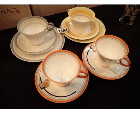 Two Shelley Art Deco trios and two Shelley cups and saucers