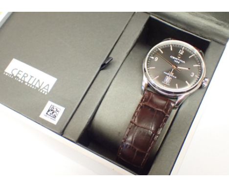 CERTINA boxed gents steel cased Powermatic 80 automatic wristwatch having baton and Arabic chapters against a grey dial with 