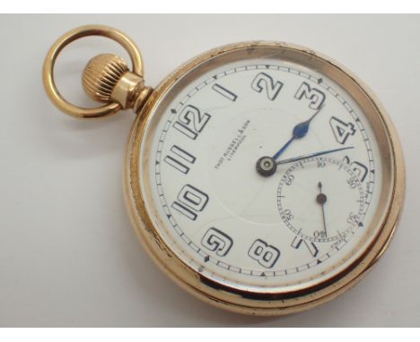 Thomas Russell &amp; Son gold plated crown wind pocket watch CONDITION REPORT: This item is not working at lotting.