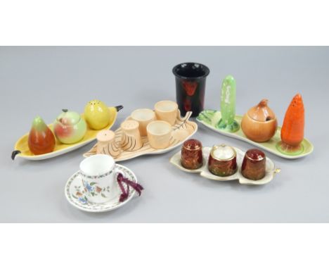 Various decorative ceramics, to include Poole pottery, Carltonware etc., to include four cruets and a Shelley coffee can and 