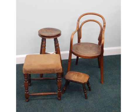 A collection of late 19thC/early 20thC furniture, to include a child's bentwood chair, a rectangular small four legged stool,