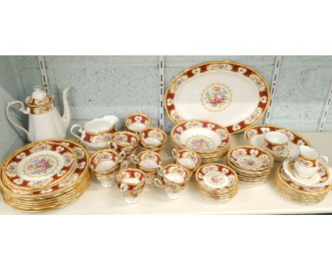 A Royal Albert Lady Hamilton pattern part dinner and tea service, to include coffee pot, oval meat dish, a number of dinner p