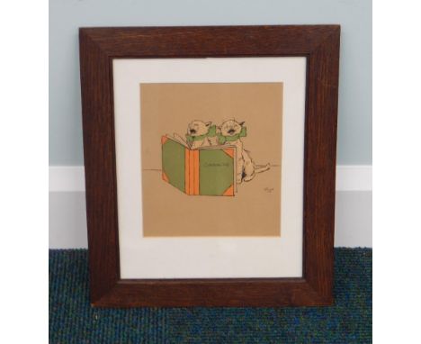 After Cecil Aldin.  Contraltos depicting two singing cats, coloured lithograph, 19cm x 16cm