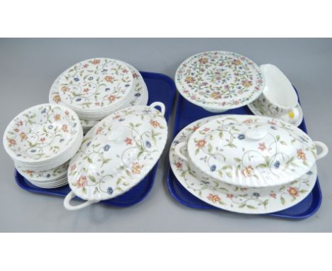 A Minton Tapestry pattern part dinner service and a Haddon Hall cake stand
