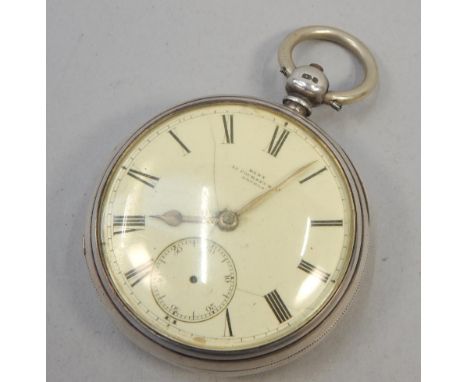 A Victorian silver pocket watch, with white enamel dial, Roman numerals, seconds dial (lacking hands), with silvered hands, k