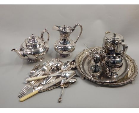 Various items of silver plate, to include a teapot, tray, cutlery etc.