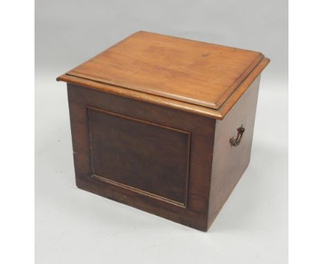 A Victorian mahogany box commode, with a panelled front, brass side handles, (AF), 58cm wide.