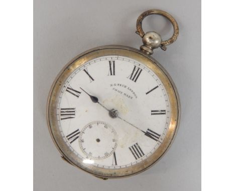 A continental white metal pocket watch, the enamel dial stamped Peck, London, the case stamped 800.