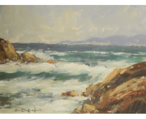George K Gillespie (1924-1996).  Rough seas Mayo Coast, oil on board, signed, 25cm x 29cm