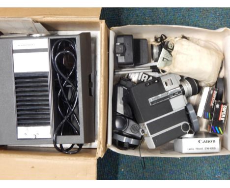 A quantity of camera equipment, to include a Sankyo Super cine camera, a Hanimex Rondet colour slide projector, and a small a