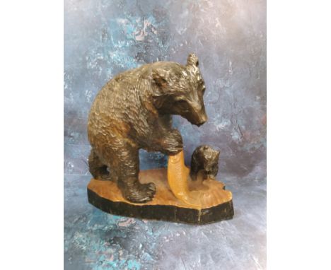 A late 19th century Black Forest model, of a bear and cub, 33cm high, c.1890-1900 