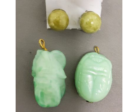A pair of Jade ear studs;&nbsp; a Jade scarab pendant;&nbsp; another&nbsp; (3) 