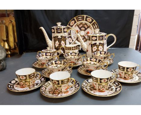 A Royal Crown Derby 2451 pattern tea and coffee service, comprising teapot and cover, coffee pot and cover, milk jug, sugar b