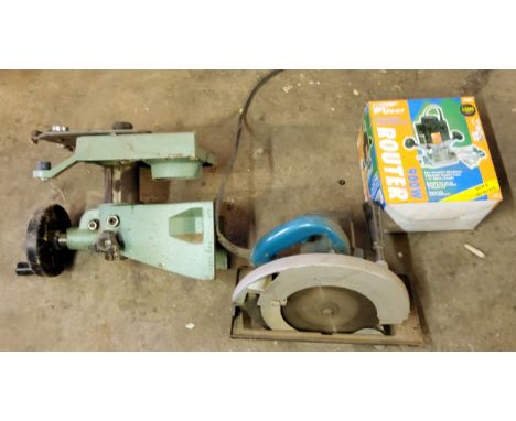 A work bench grinder/clamp;&nbsp; a Makita circular 235mm saw, model SR2300;&nbsp; Pro User Router 900w   Please note this lo
