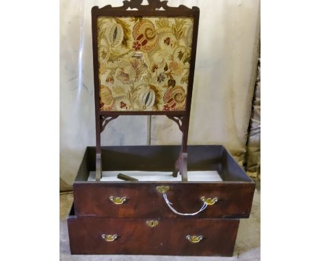 A 19th century mahogany fire screen;&nbsp; a mahogany chest&nbsp;  Pease note this lot is located offsite and needs to be col
