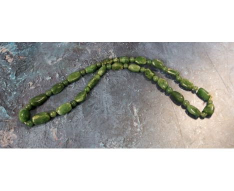 A Jade 60cm necklace, the polished beads strung with alternate random polished stones 