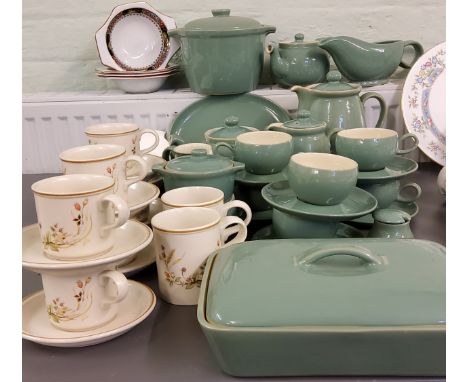 A Denby Green Wheat coffee and tea service, casserole dish;&nbsp; etc;&nbsp; a set of six Harvest coffee cups and saucer;&nbs