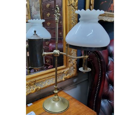 A 19th century brass library reading / oil lamp with opaque shade c.1880 