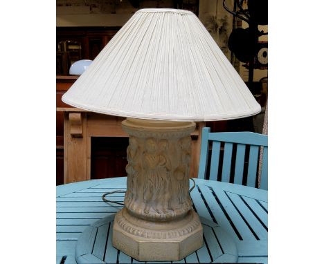 A contemporary table lamp, decorated in relief with classical figures by Casual Lamps, faux alabaster, 78cm high 