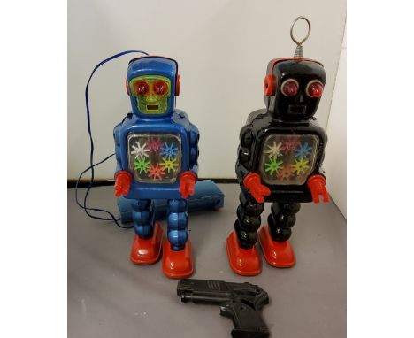 Yoshiya - KO - a battery-powered tinplate High Wheel Sparking Robot, remote control, blue, Made in Japan;&nbsp; another black
