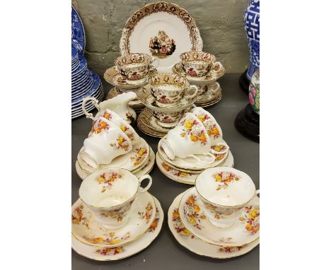A Royal Albert tea service, for six, printed with roses, printed mark;&nbsp; another, Staffordshire, pattern 1709, c.1890 