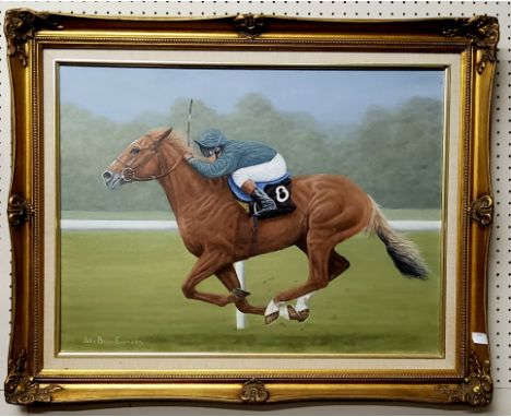 Horse Racing Interest -&nbsp;JOHN BRIAN EVANSON, original oil on canvas of a jockey in full motion, signed and framed; anothe