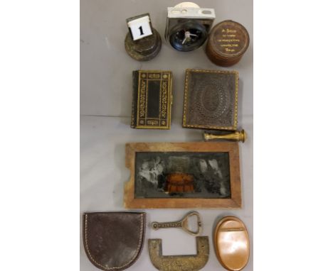 A Victorian ambrotype morocco case;&nbsp; desk perpetual calendar, serpentine base;&nbsp; motor vehicle dash clock;&nbsp; bra