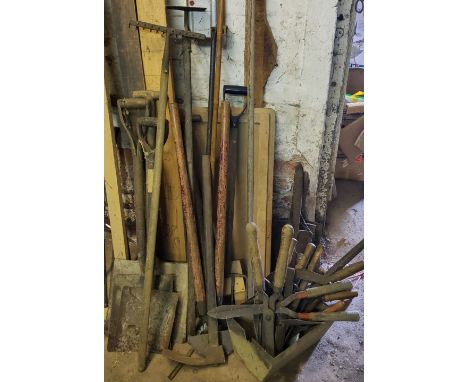 Garden Tools and other Tools – shears, scythes, spades, axes, takes, etc    Please note this lot is located offsite and needs