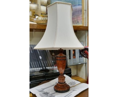 A scumbled burr effect softwood baluster table lamp with cream shade 