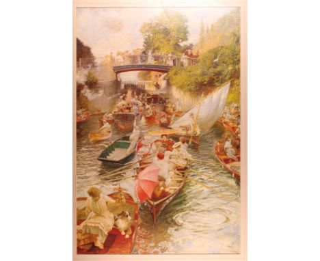 After Edward Gregory: a colour print "Boulter's Lock", in gilt frame