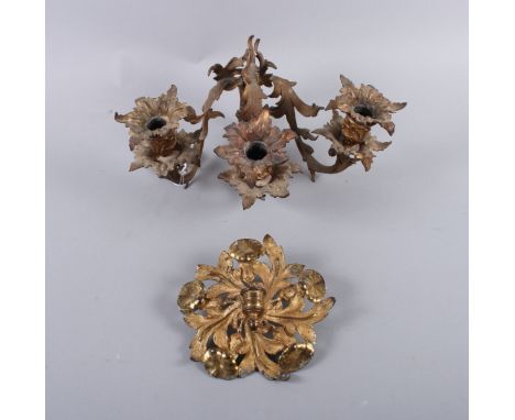 A 19th century gilt brass three-light wall bracket
