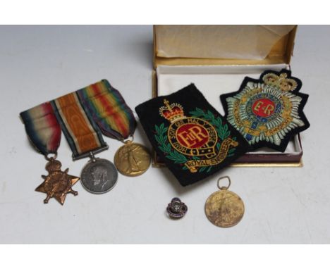 A TRIO OF WWI MEDALS AWARDED TO PTE S J JONES M2-115177 A.S.C., together with a victory medal awarded to Major V D Loxley RML