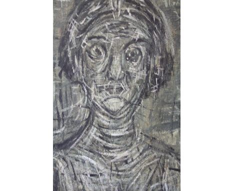 (XX). Modernist head and shoulder portrait study, indistinctly signed upper right, oil on canvas, framed, 52 x 46 cm