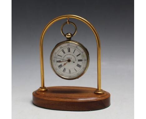 A 'TELL' CENTRE SECONDS POCKET WATCH CHRONOMETER ON STAND,  H 13 cm