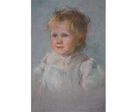 (XX). Portrait study of a young child, signed middle to lower right, pastel on canvas, unframed, 53 x 46 cm