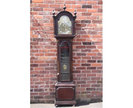 A GEORGIAN EIGHT BELL STRIKE LONGCASE CLOCK BY JAMES GRAHAM - LONDON, the ebonised mahogany case having a break arch hood wit