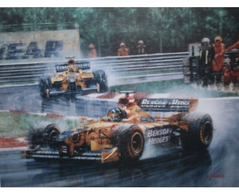 JUAN CARLOS FERRIGNO (1960). 'Jordan's First Victory', signed limited edition coloured print, No 743/850, also signed by Eddi