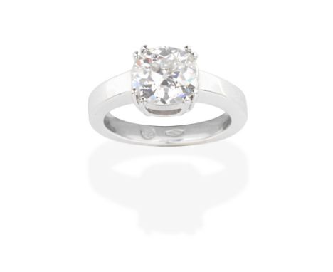 DIAMOND SINGLE-STONE RINGThe cushion-shaped diamond, weighing 2.55 carats, ring size approx. L1⁄2For further information on t