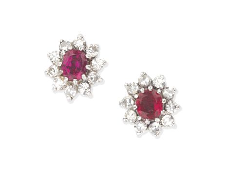 RUBY AND DIAMOND CLUSTER EARRINGSEach oval-cut ruby within a single-cut diamond surround, length 1.1cmFor further information