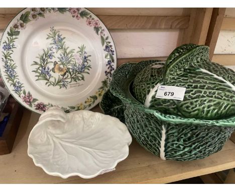 A Royal Worcester herbs plate "Rosemary" together with a cabbage terrine and two other dishes