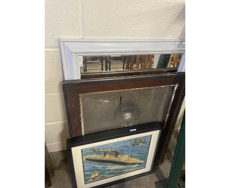 19th Century portrait of a gentleman together with a framed print of the ship Queen Elizabeth and a wall mirror (3)
