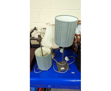 Two modern decorative lamps with shades and an onyx and faux brass lamp (3)