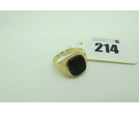 A Signet Style Ring, with inset cushion shape panel (hallmark rubbed) (finger size P). 