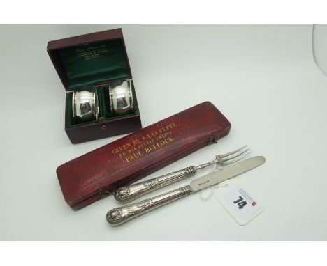 A Georgian Hallmarked Silver Child's Knife and Fork, Aaron Hatfield &amp; Sons, Sheffield 1825m, initialled 'PB', contained i