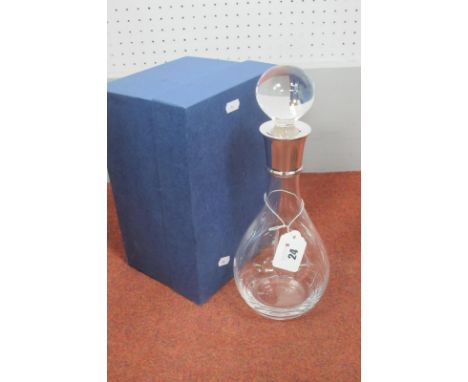 A Modern Hallmarked Silver Mounted Plain Glass Stoppered Decanter, Carrs Silver, Sheffield 2006, overall height approximately