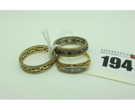 An Antique Boat Shape Ring, graduated set with old cut stones, stamped "18ct" (finger size K); Together with A Band, with ins