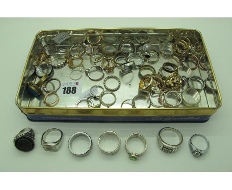 A Mixed Lot of Assorted Costume Dress Rings, including "925" large oval panel dress ring with black inset highlights, "925" b