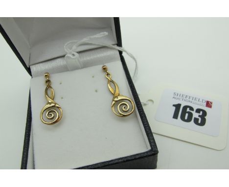 A Pair of 9ct Gold Celtic Style Drop Earrings, (2.2grams). 