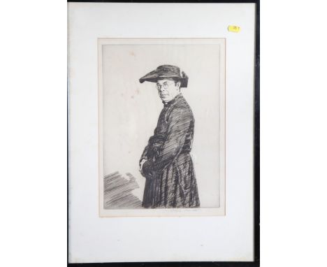 Joseph Simpson: three signed etchings, framed, self portrait, George Bernard Shaw and one other and a coloured print of John 